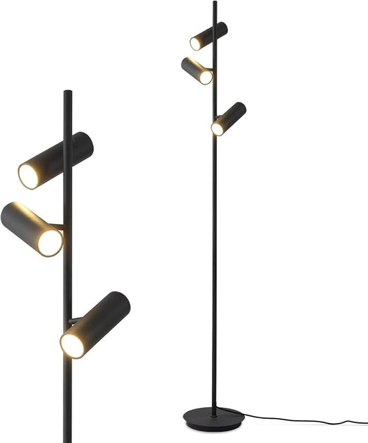 KCO Lighting Matte Black Tree Floor Lamp with 3 Adjustable Rotating Lights Mid Century Modern Bright Floor Lamps Tall Reading Lamps Floor Standing Industrial Vintage Standing Lamp