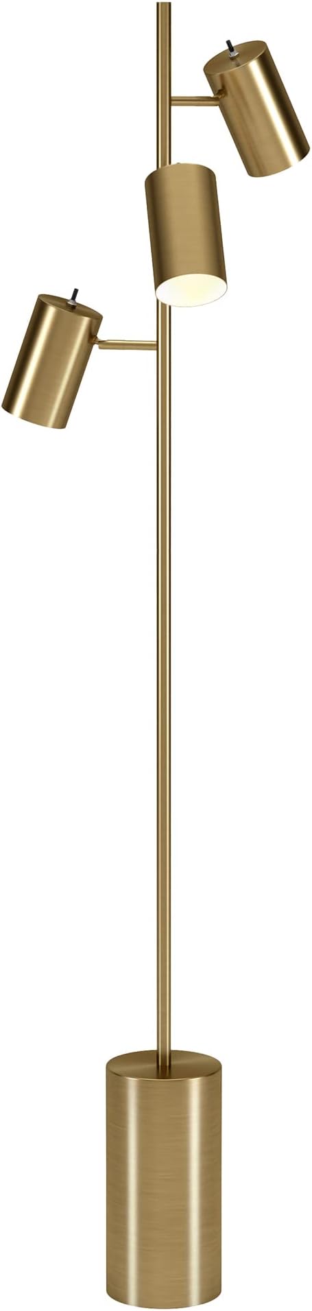 Henn&Hart 65" Modern 3-Light Tree Floor Lamp with Brass Metal Cylinder Shade for Living Room, Bedroom, or Office, Brass