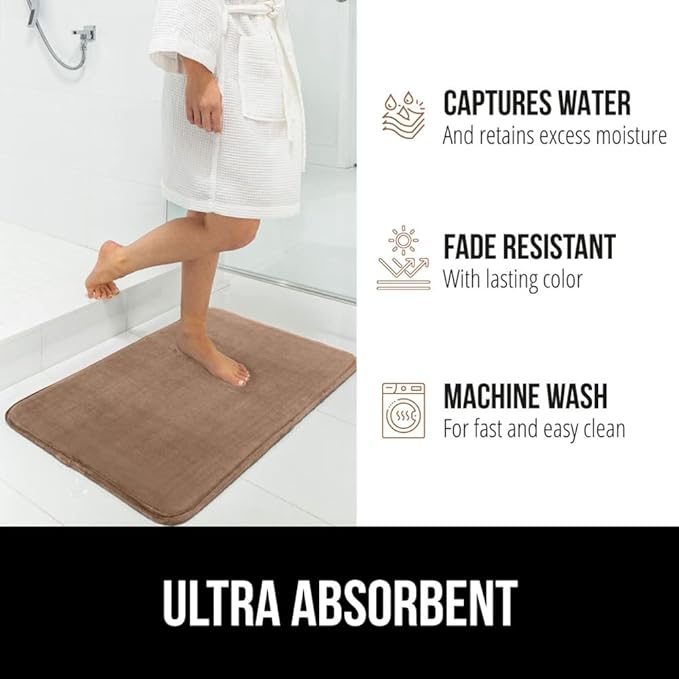 GORILLA GRIP Memory Foam Bath Mat, Soft Absorbent Velvet Bathroom Mats, Durable Dots on Underside, Machine Washable Bathmat, Carpet Rug Room Decor for Shower Tub Floor RV, 60x24 Rugs, Taupe