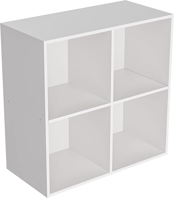 Wooden 4 Cube Storage Organizer with Closed Back Panel,White Cube Shelf Cubby Storage Organizers with Compartments for Living,Bookshelf,Organizers Easy to Install (White, 4 Cube)