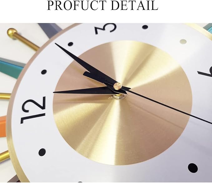 Large Wall Clock 31 Inch Modern Wall Clock Starburst Mid-Century Modern Decor Non-Ticking Battery Operated Colorful Clock Home Decorations for Living Room Bedroom Kitchen Office