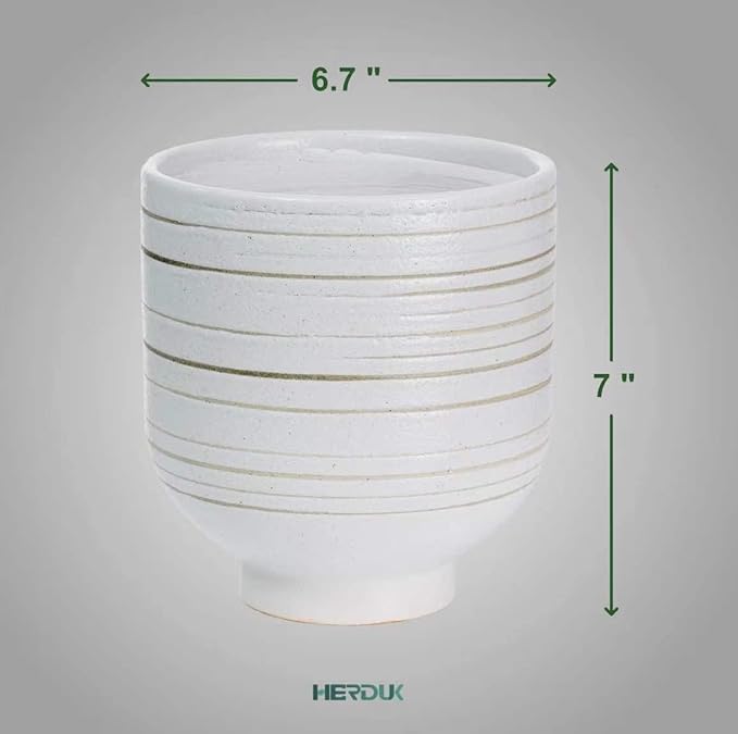 Modern Ceramic Pottery Planter for Indoor Plants, White Minimalist Indoor Planter with Drainage, Contemporary Decorative Pot for Living Room, Office & Shelf Styling