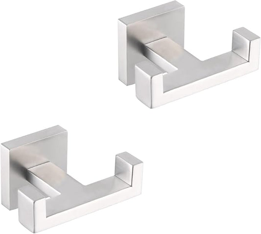 GERZWY Brushed Stainless Steel Coat/Robe Clothes Hook for Bath Kitchen Modern Hotel Style, Bathroom Double Towel Hook Wall Mounted 2 Pack AG1417B-LS