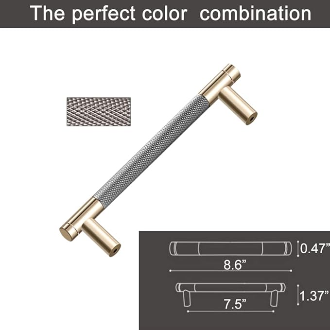 12 Pack 7 1/2 Inch 192 mm Barrel Cabinet Pulls Gold and Grey Cupboard Aluminum Handles Drawer Pull Cabinet Handles