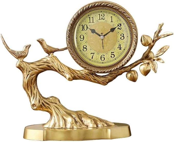 Vintage Brass Desk Clock, Silent Retro Table Clock for Living Room, Office, Shelf, Bedside, Home Decoration, 14.57x11.42in