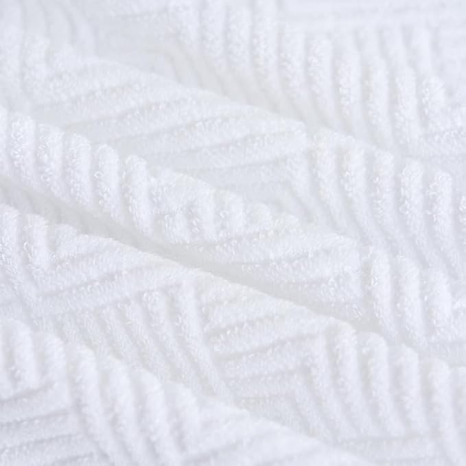 sense gnosis White Hand Towel Set of 2 Terry Striped Weave Pattern Ultra Absorbent Super Soft 100% Cotton Hand Towel for Bathroom 13 X 29 Inch