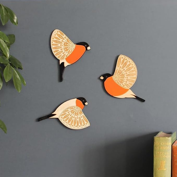3Pcs Wooden Bird Wall Decor Art Vintage Gothic Home Decor Living Room Bathroom Kitchen Decorations Indoor Outdoor Gift (F)