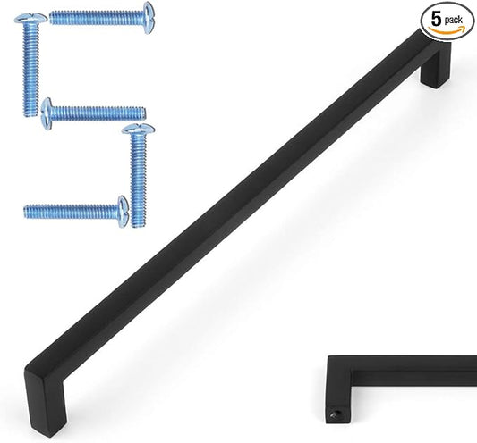 KOOFIZO Solid Square Bar Cabinet Handle - Black Furniture Pull, 7.6 Inch/192mm Screwhole Distance, Pack of 5 for Kitchen Cupboard Door, Bedroom Dresser Drawer, Bathroom Wardrobe Hardware