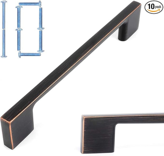 KOOFIZO 10 Pack 5 Inch Wide Foot Cabinet Bar Pulls - Oil Rubbed Bronze Modern Solid Handles for Kitchen Cupboard Door, Bedroom Dresser Drawer, Bathroom Wardrobe Hardware