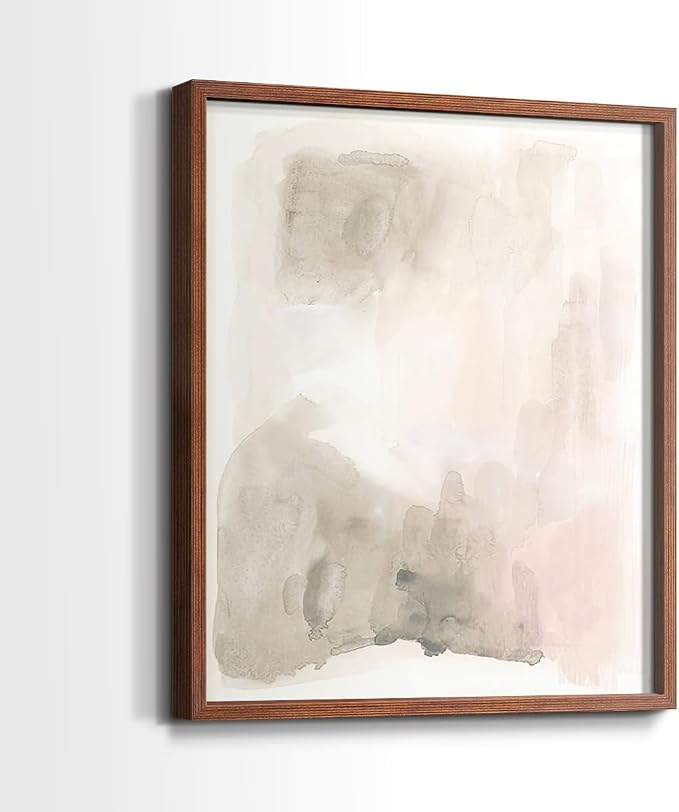 Renditions Gallery Set of 2 Peel & Stick Framed Prints, Watercolor Abstract Wall Art, Nude Color Neutral Aesthetic Wall Decor, Re-Stickable - Ready to Hang - 16"x20" - Walnut Frame LT588