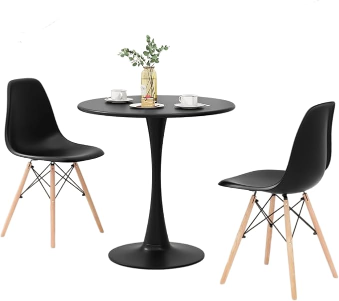 ERGOMASTER 3-Piece Round Dining Table Set for 2, Kitchen Table and Chairs, 32'' Tulip Table & Modern DSW Chair for Home, Small Spaces, Apartments, Black