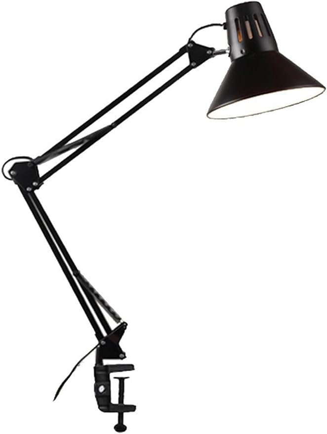LED Desk Lamp Metal Swing Arm with Clamp Table Dimmable Retro with Switch Bedside Modern Simple Foldable Rotatable(Black)