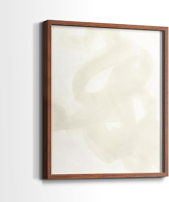 Renditions Gallery Set of 2 Peel & Stick Framed Prints, Abstract Wall Art, Beige and White Aesthetic Wall Decor, Re-Stickable - Ready to Hang - 11"x14" - Walnut Frame LT588