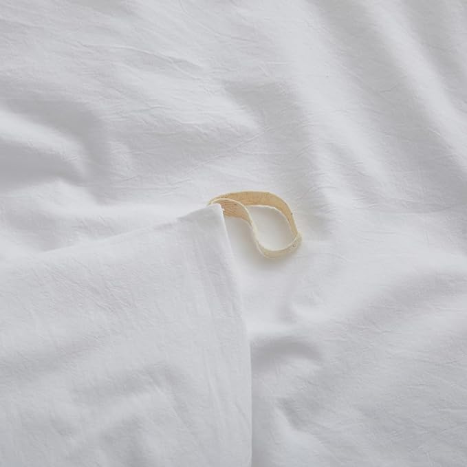 White Duvet Cover Full Size, 100% Washed Cotton Linen Like Bedding Set with Zipper Closure (No Comforter), 80x90 Inches