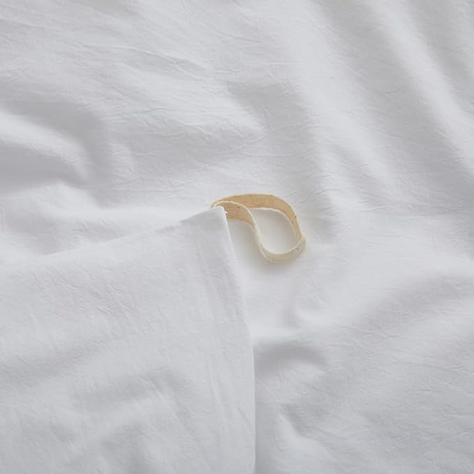 LOVQUE 100% Washed Cotton Duvet Cover Twin Size, Linen-Like Textured White Fade-Resistant Natural Bedding Set (No Comforter), 68x90 Inches