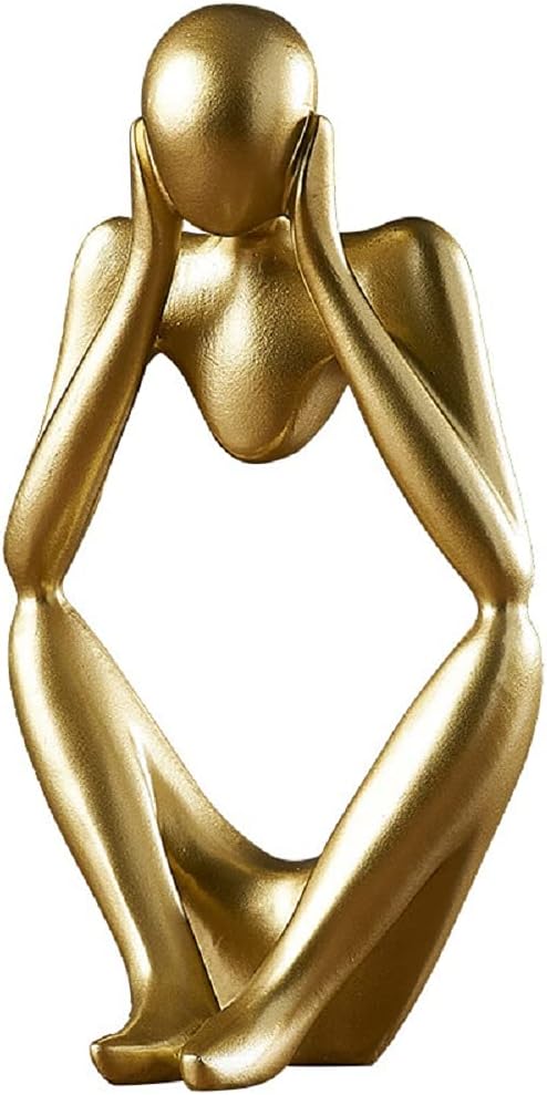 Asng Resin Thinker Style Abstract Sculpture Statue Collectible Figurines Home Office Bookshelf Desktop Decor (Gold, Think Deeply,Large)