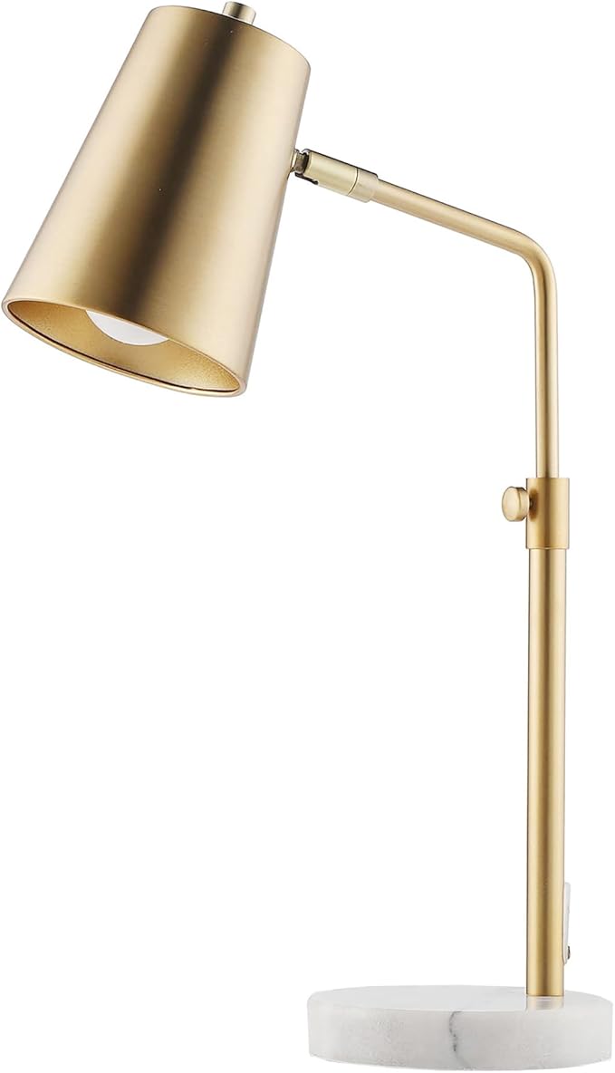 VONLUCE Gold Desk Lamp with LED Bulb Adjustable, Antique Brass Metal Table Lamp Marble Base, Mid Century Modern Reading Lamp Office, 20’’ Industrial Task Lamp Work Lamp for Reading Bedroom