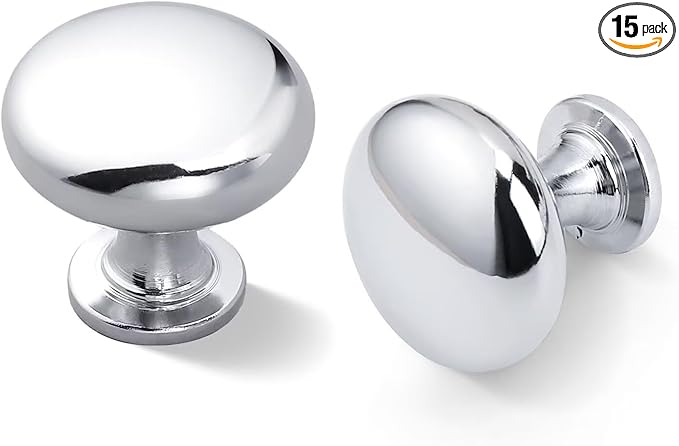 15 Pack Polished Chrome Kitchen Cabinet Knobs, 1-3/16 Inch(29.5mm) Drawer Knobs Dresser Knobs,Solid Drawer Pulls Kitchen Cabinet Pulls for Dresser Drawers