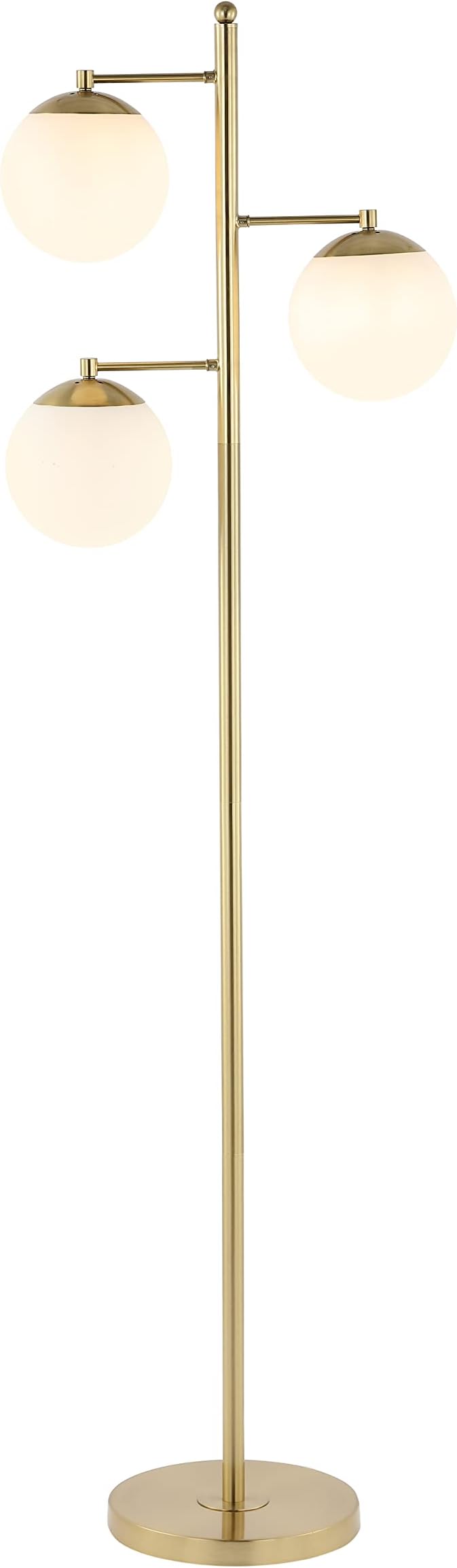 JONATHAN Y 66" Brass Gold 3-Light Mid-Century Modern LED Floor Lamp, Art Deco Triple Frosted Glass Globe Standing Lamp for Living Room, Bedroom, LED Bulbs Included JYL3087A