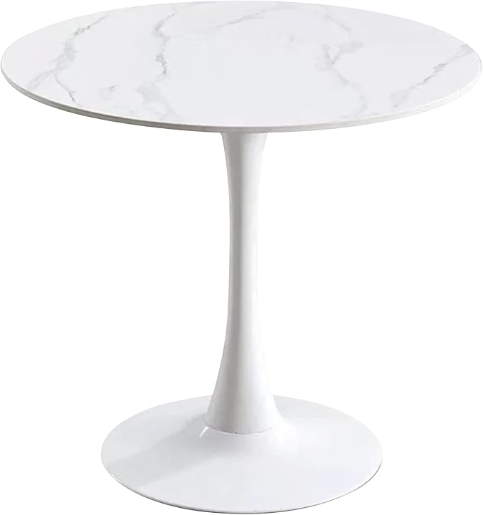 24 Inch Round Dining Table,Mid-Century Tulip Table with Metal Pedestal Base,Modern Leisure Table for Small Space Kitchen Dining Room,Easy Assembly,Marble Finish