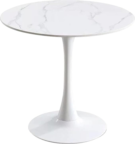 24 Inch Round Dining Table,Mid-Century Tulip Table with Metal Pedestal Base,Modern Leisure Table for Small Space Kitchen Dining Room,Easy Assembly,Marble Finish