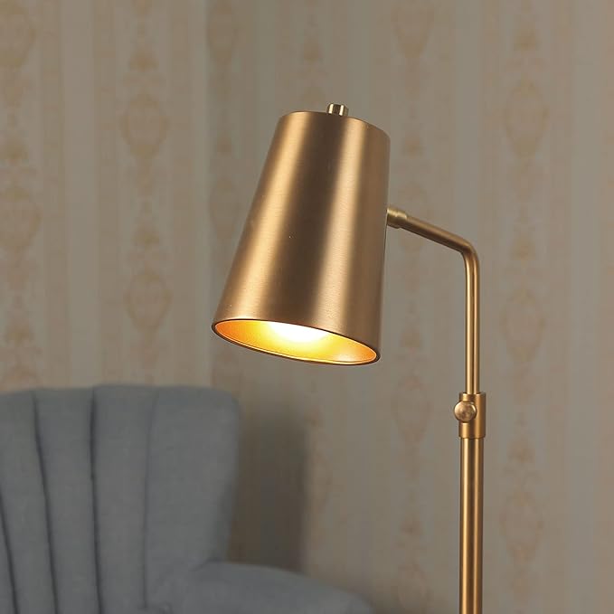 VONLUCE Gold Desk Lamp with LED Bulb Adjustable, Antique Brass Metal Table Lamp Marble Base, Mid Century Modern Reading Lamp Office, 20’’ Industrial Task Lamp Work Lamp for Reading Bedroom