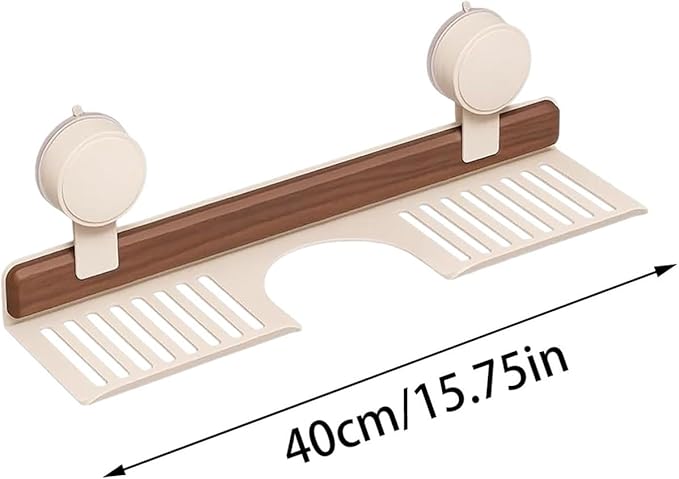 Walnut Bathroom Suction Cup Shelf - Wall Mounted Sink Shelf Over Faucet for Bathroom & Kitchen, Removable Suction Cup Sink Over Faucet Organizer, Floating Storage Countertop Shelves (White_40CM)