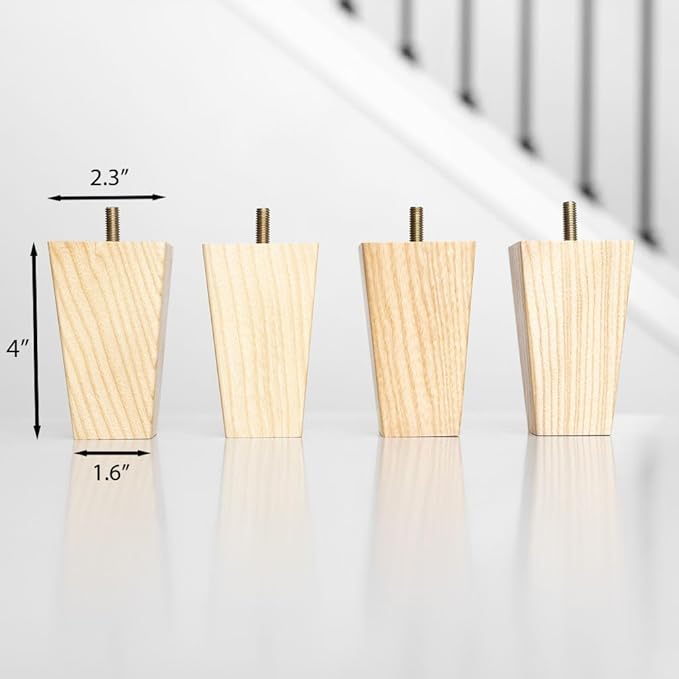 Airy Abode Premium Ash Wood Square Furniture Legs (Full Install Kit) - Pick Your Size and Color
