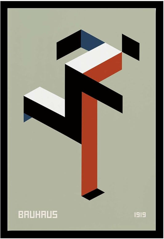 Canvas Painting Poster and Print Bauhaus Print 1919 Exhibition Poster Running Man Geometric Decor Modern Minimalist Abstract Sage Green Wall Art Bedroom and Kitchen Office Wall Decoration 8x12inch Solid wood