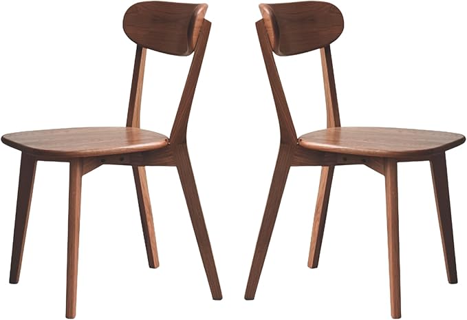 Walnut Oak Wood Dining Chair - Set of 2, Mid-Century Modern, Ergonomic, Easy Assembly