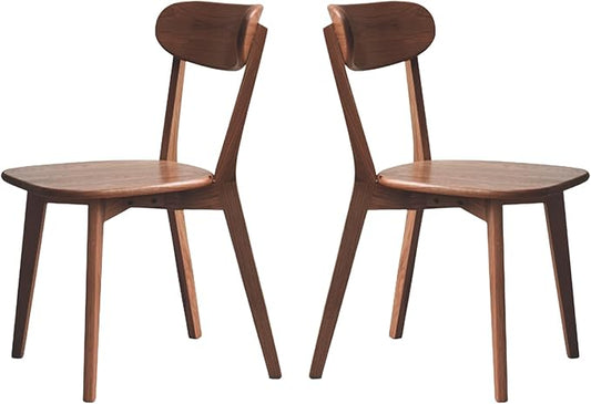 Walnut Oak Wood Dining Chair - Set of 2, Mid-Century Modern, Ergonomic, Easy Assembly