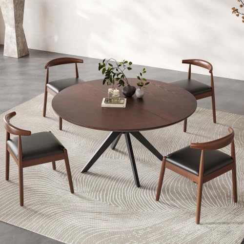 Bellemave Round Dining Table for 4-6, Solid Wood 47" Kitchen Table with Intersecting Pedestal Base, for Kitchen, Dining Room, Living Room (Walnut+Black)