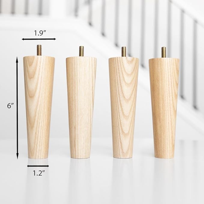 Airy Abode Premium Ash Wood Furniture Legs (Full Install Kit) - Pick Your Size and Color