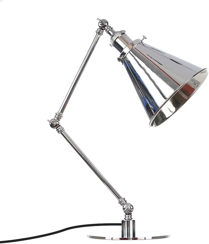 Makeup Vintage Desk Lamp, Industrial Metal Task Table Lamp with Adjustable Swing Arm, Bedroom Bedside Night Light Cafe Antique Reading Lighting,Chrome
