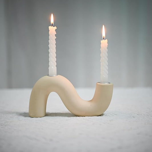 Ceramic Candle Holder, Modern Taper Candlestick Holder for Dining Table, Living Room Coffee Table, Candelabra for 2 Taper Candles