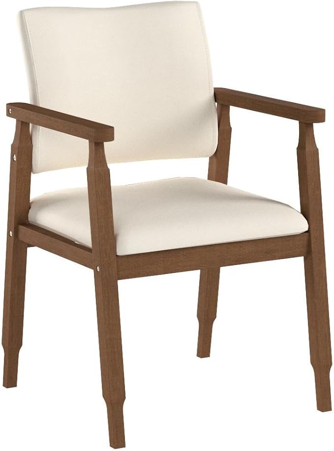 Set of 4 Walnut Dining Chairs, Wood Arm and Legs Chairs,Beige Color Living Room Chairs for Decor Furniture