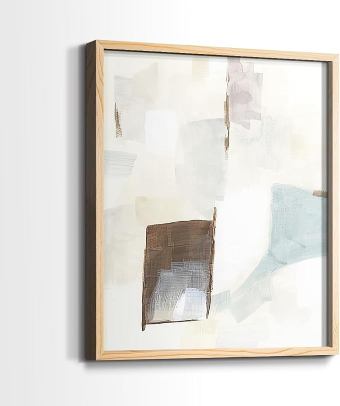Renditions Gallery Set of 2 Peel & Stick Framed Prints, Abstract Wall Art, Minimalist Color Block Brush Strokes Wall Decor, Re-Stickable - Ready to Hang - 11"x14" - NATURAL WOOD Frame LT588