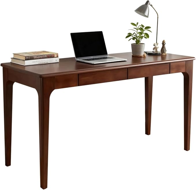 Solid Wooden Desk with Drawers, Small Writing Desk with Drawers for Computer, PC Desk for Work, Study or Gaming, Easy to Assemble