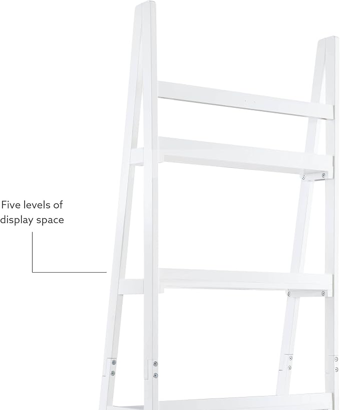 Melissa White Mid Century Five Shelf Ladder Bookcase by Linon