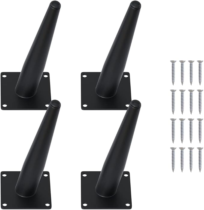 FIVEPEARS 4 PCS 7 Inch Heavy Duty Matte Black Metal Slant Angled Tapered Legs Set for Furniture, Mid Century Modern Style Feets for Coffee Table Couch Sofa Cabinet Chair Dresser Bed Desk Credenza
