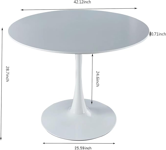 White Round Dining Table for 6, Modern 42" Kitchen Tulip Table with Thickened Tabletop, Sturdy Pedestal Base Tulip Shape Table for Small Places, Living Room, Office, Cafe