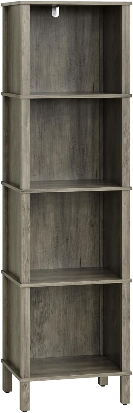 Bookshelf, Modern 4-Tier Bookcase, Open Storage Book Shelf, 11 × 14.2 × 50.4 Inches, Small Narrow Bookshelves for Living Room, Home Office, Bedroom, Gray
