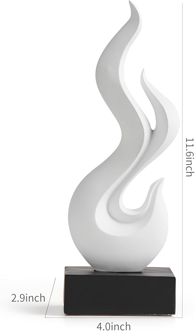 Modern Abstract Art Table Decoration, Gold Decor Flame Statue for Living Room Home, Black Shelf Decor Accents, Abstract Art Resin Sculpture for Dining Room, Office & Coffee Table Centerpiece (White)