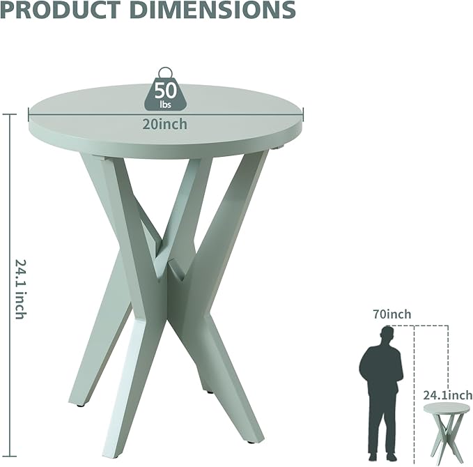 Modern Round End Table Set of 2 with Crossed Legs, Unique Small Green Side Table, Outdoor Accent Table, Easy Assembly Bedside Table for Living Room, Balcony, Small Spaces