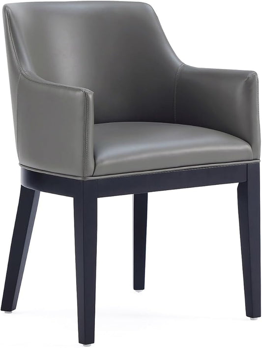 Manhattan Comfort Gansevoort Modern Faux Leather Dining Chair with Arms, Leatherette Upholstery on Solid Beech Wood Frame, Accent Furniture for Kitchen Table or Office, Set of 1, Pebble Grey