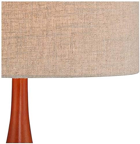 360 Lighting Rocco Mid Century Modern Table Lamp 30" Tall Ceramic Blue Teal Glaze Wood Handmade Linen Drum Shade Cottage Core Decor for Living Room Bedroom House Bedside Home (Colors May Vary)
