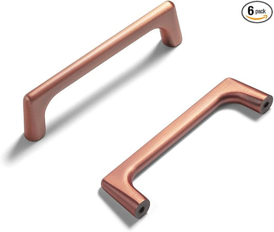Goo-Ki Brushed Copper Cabinet Pulls with 3.8''Hole Centers, Modern Style Zinc Alloy Cabinet Handles for Dresser,Wardrobe,Cupboard- 6 Pack