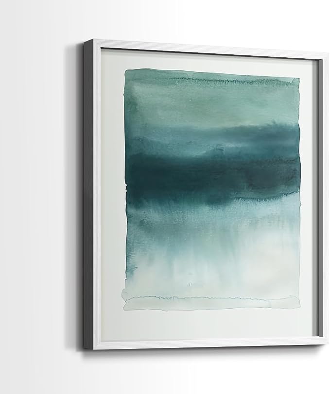Renditions Gallery Set of 2 Peel & Stick Framed Prints, Tie Dye Abstract Wall Art, Sage Green Watercolor Horizon Wall Decor, Re-Stickable - Ready to Hang - 16"x20" - White Frame LT588