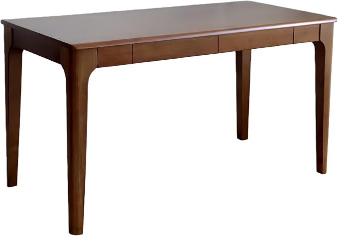 Small Solid Wood Computer Desk with Drawers, Home Office Desk with Storage for Small Spaces, Mid-Century Modern Study Writing Table for Bedroom, Living Room, Office, Gaming Room (Walnut)