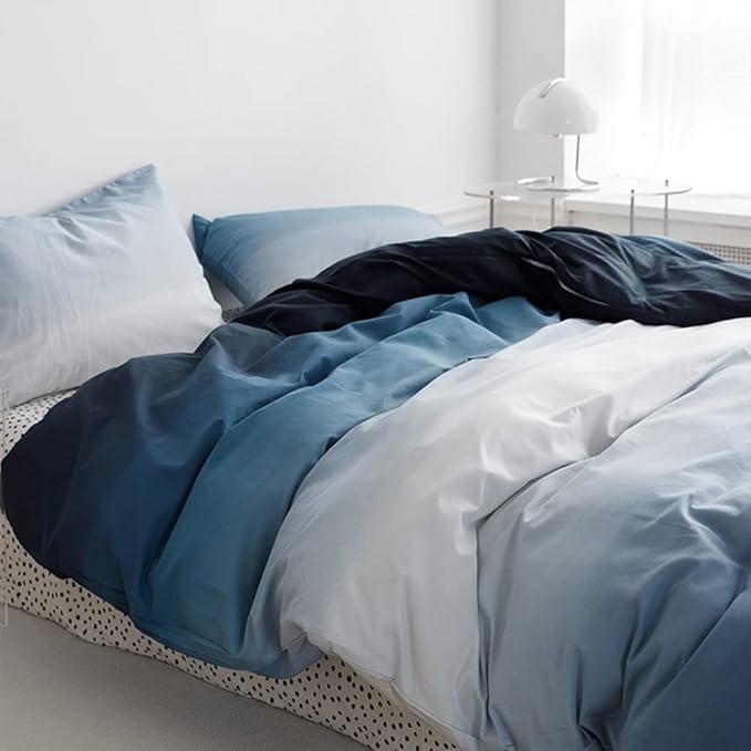 Pureant Blue White Gradient Comforter Sets Full Ocean Sea Blue Bedding Comforters Modern Plain White and Sky Blue Gradient Soft Quilts Farmhouse Abstract Art Watercolor Blanket Warm